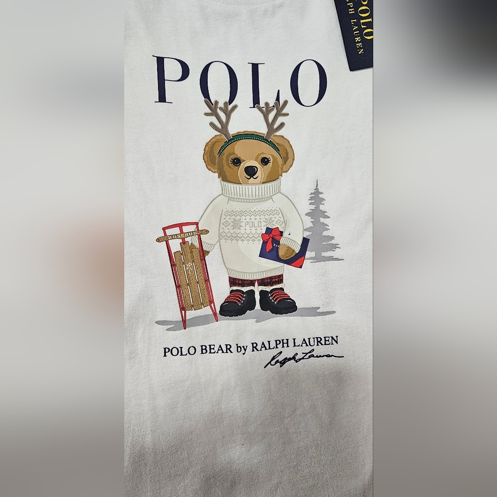 NWT Polo Ralph LaurenPolo Ralph Lauren Girl's Tod Reindeer Bear Holiday 12- 14 Y - Picture 3 of 4